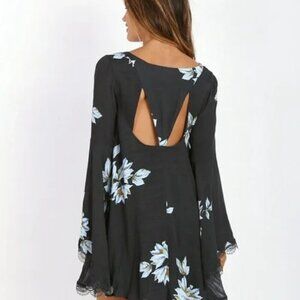 Free People Wanderer Mini Dress in Floral with Bell Sleeves Size L